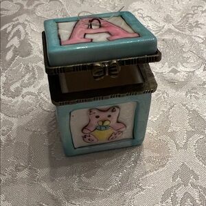 Antique Porcelain Ornament and Blue and Pink Trinket Box